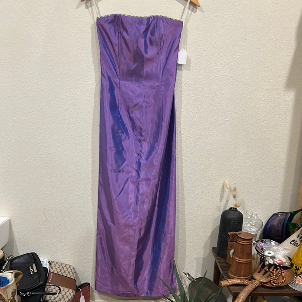 Jessica McClintock for Gunn Sax Elegant Purple w/ crystals Strapless Gown (Y2K)